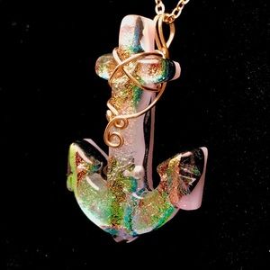 OOAK Handblown glass anchor necklace with cord